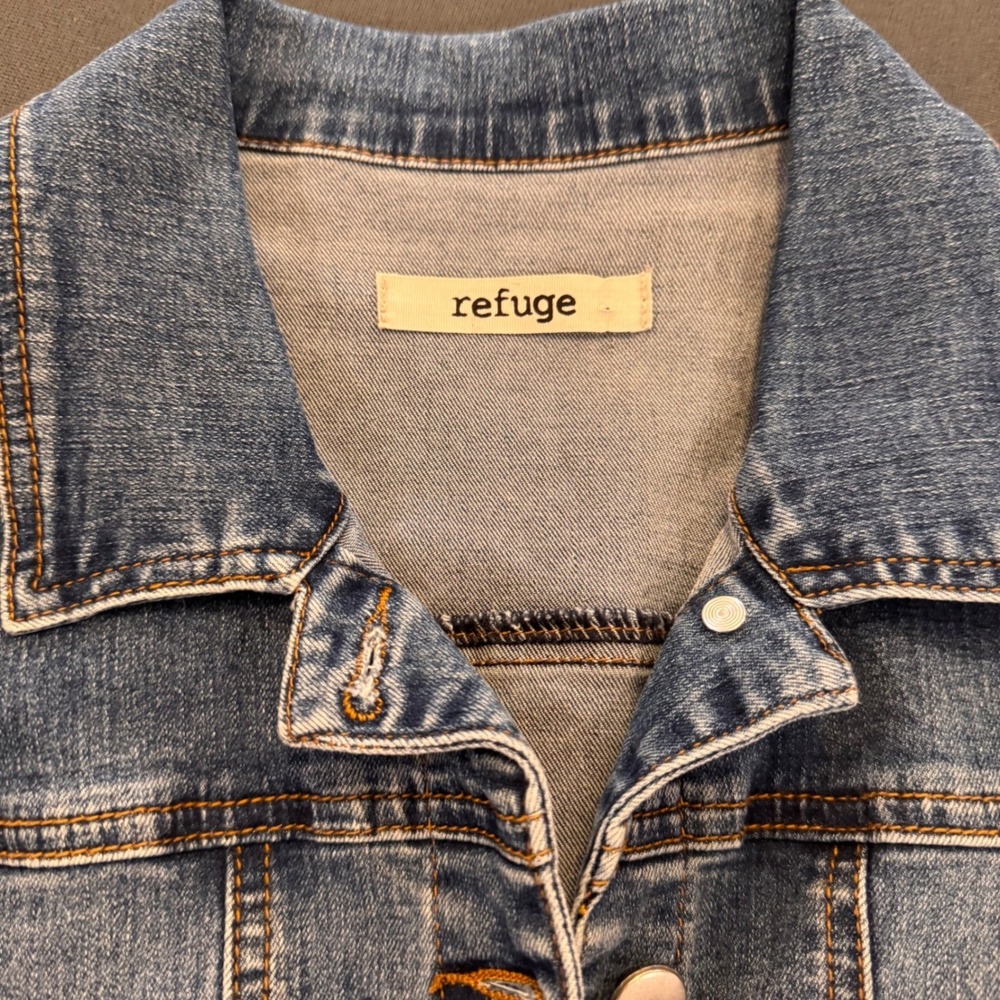 Romantic Floral Embroidered Western Cottagecore Denim Jean Jacket Stretch Sz M - Picture 7 of 13